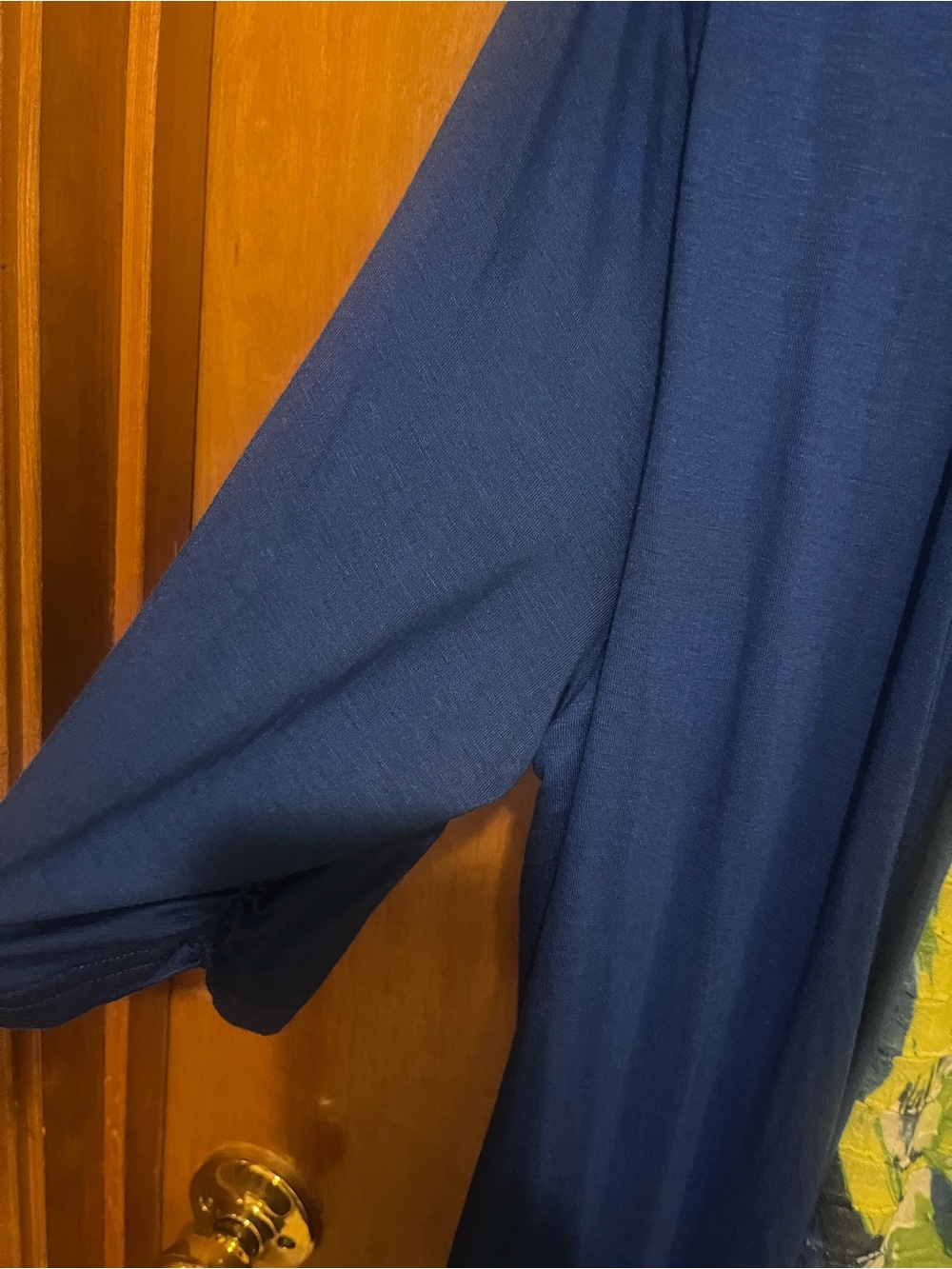 Kim Rogers Royal Blue Open Front Cardigan with Green Patterned Shell - Picture 4 of 5